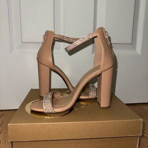 Elegant Nude High Heel Sandals with Rhinestone Straps